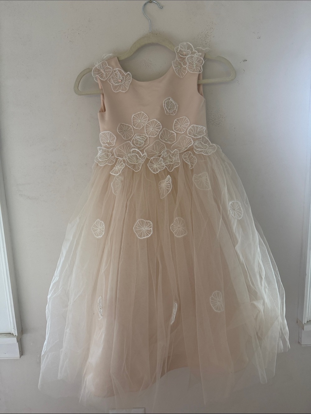 Girls Embroidered Tulle Party Dress - Blush